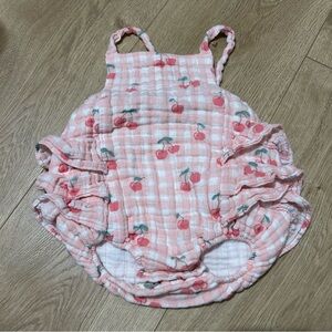 Siix cherry gingham ruffle bubble size 6-12 months
